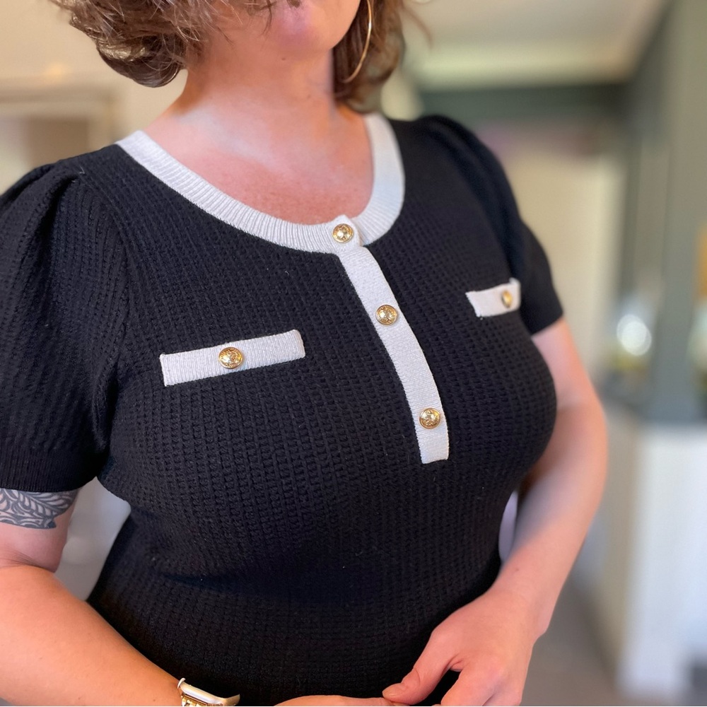 Express Puff Sleeve Black and White Knit Dress